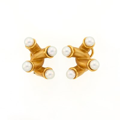 Lot 2042 - Angela Cummings Pair of Gold and Cultured Pearl Earrings