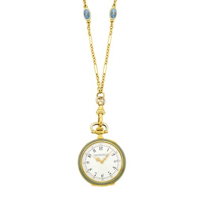 Lot 42 - Patek Philippe Gold, Guilloché Enamel and Diamond Pendant-Watch Necklace