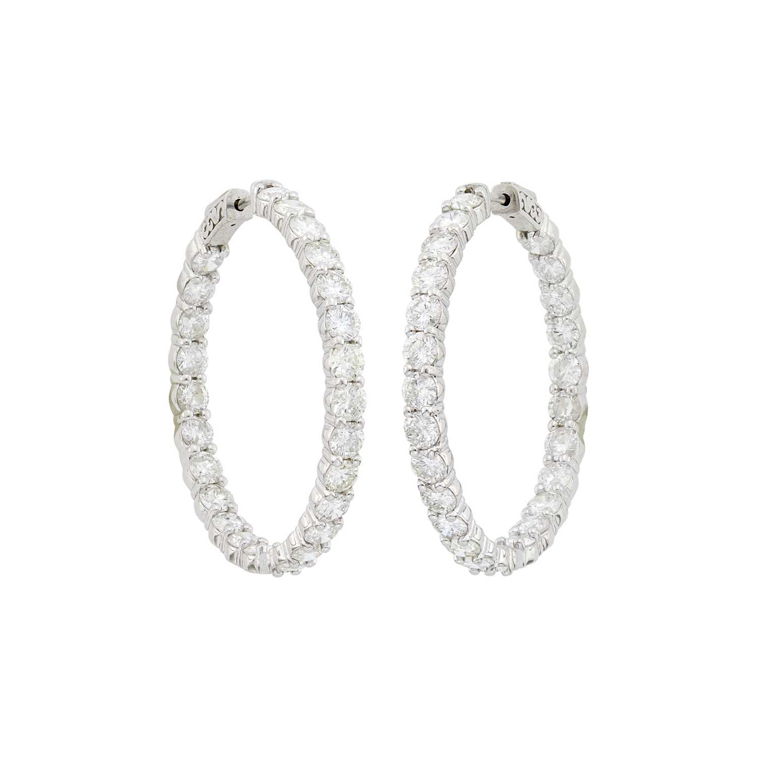 Lot 1150 - Pair of White Gold and Diamond Hoop Earrings