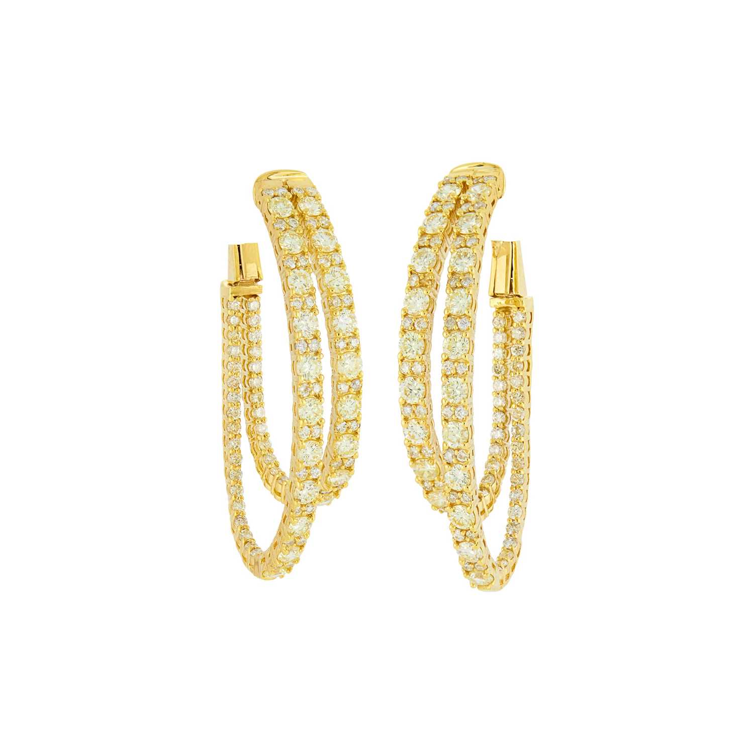 Lot 1132 - Pair of Gold and Diamond Double Hoop Earrings