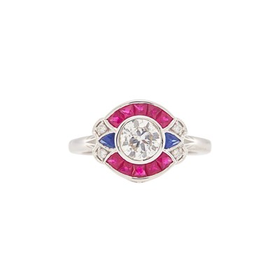 Lot 2175 - White Gold, Ruby and Sapphire Ring