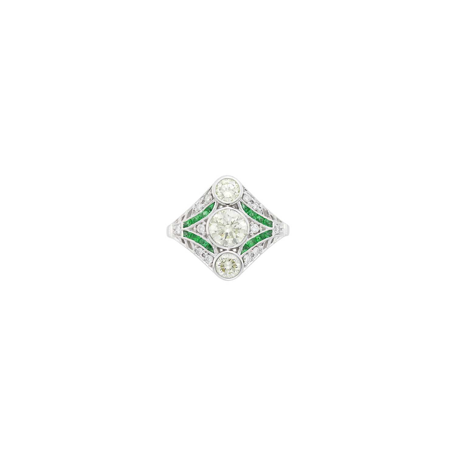 Lot 1172 - White Gold, Diamond and Emerald Ring