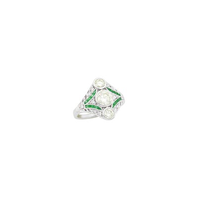 Lot 1172 - White Gold, Diamond and Emerald Ring