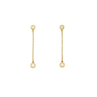 Lot 1243 - Tiffany & Co., Elsa Peretti Pair of Gold and Diamond 'Diamonds by the Yard' Pendant-Earrings