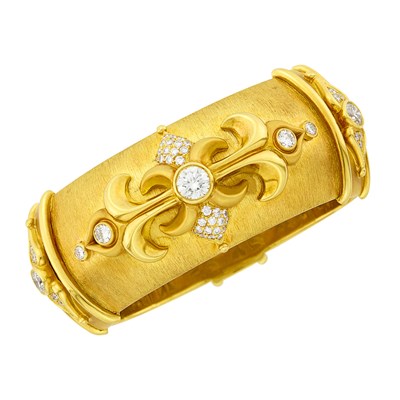 Lot 58 - Gold and Diamond Cuff Bangle Bracelet