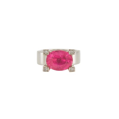 Lot 1096 - White Gold, Pink Tourmaline and Diamond Ring