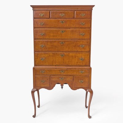 Lot 357 - Queen Anne Tiger Maple High Chest of Drawers