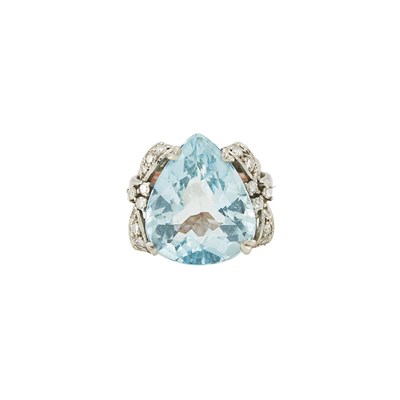 Lot 2242 - Platinum, Aquamarine and Diamond Ring