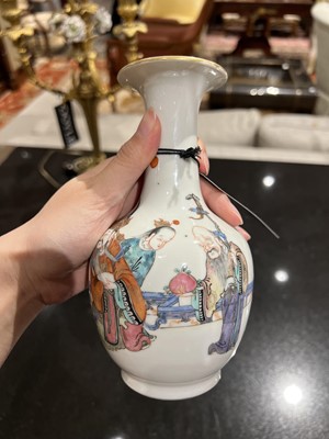 Lot 99 - A Pair of Chinese Enameled Porcelain Bottle Vases
