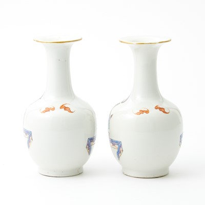 Lot 99 - A Pair of Chinese Enameled Porcelain Bottle Vases