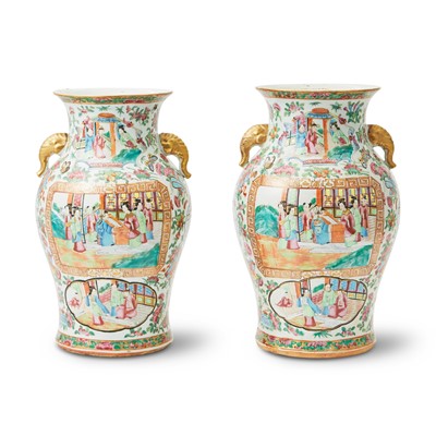 Lot 98 - A Pair of Chinese Porcelain Rose Medallion Vases