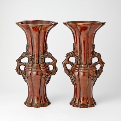 Lot 114 - A Pair of Chinese Fluted Bronze Vases