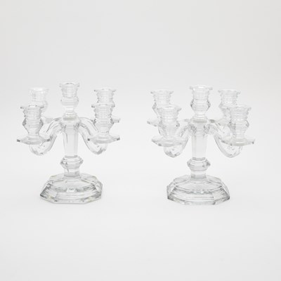 Lot 302 - Pair of Baccarat Glass Regence Pattern Five-Light Candelabra