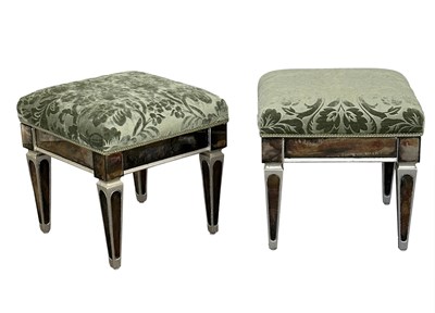 Lot 1134 - Pair of Hollywood Regency Style Silvered and Mirrored Stools