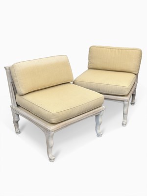 Lot 1129 - Pair of White Painted Lounge Chairs