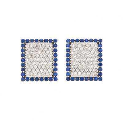 Lot 2211 - Pair of White Gold, Diamond and Sapphire Earrings