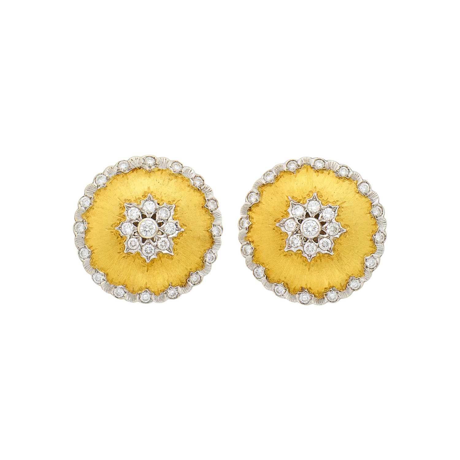 Lot 2045 - Pair of Two-Color Gold and Diamond Earrings