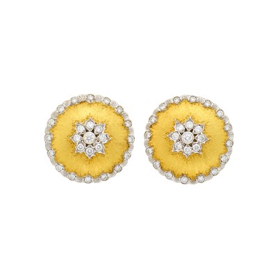 Lot 2045 - Pair of Two-Color Gold and Diamond Earrings