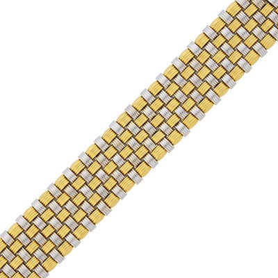 Lot 1147 - Wide Two-Color Gold and Diamond Basketweave Bracelet