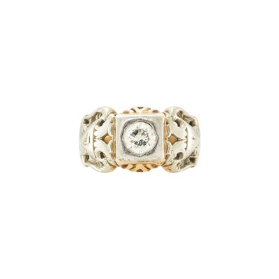 Lot 2158 - Two-Color Gold and Diamond Band Ring