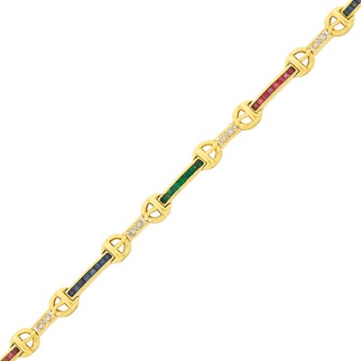 Lot 2229 - Gold, Colored Stone and Diamond Bracelet