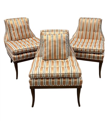 Lot 1138 - Set of Three Tufted Upholstered Hardwood Slipper Chairs