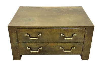 Lot 1139 - Sarreid Brass-clad Low Chest of Two Drawers
