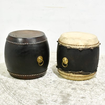 Lot 374 - Two Hide Covered Drum-form Tables