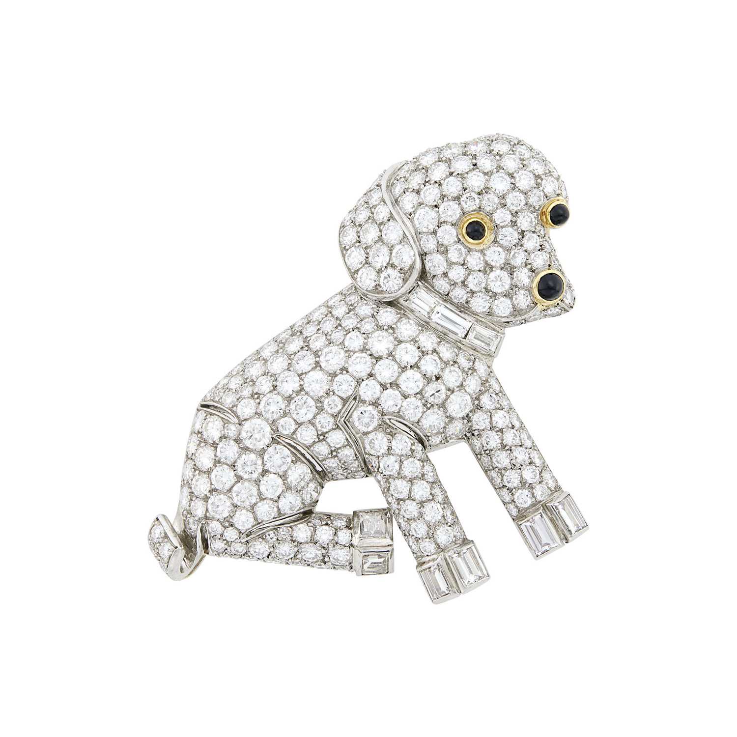 Lot 1173 - Platinum, Gold, Diamond and Black Onyx Dog Brooch