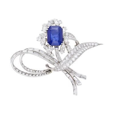 Lot 110 - Platinum, Sapphire and Diamond Clip-Brooch