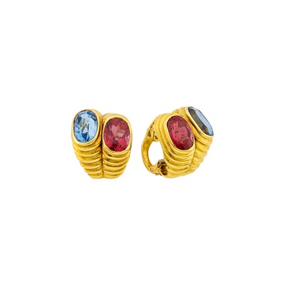 Lot 61 - Pair of Gold and Colored Stone Earrings