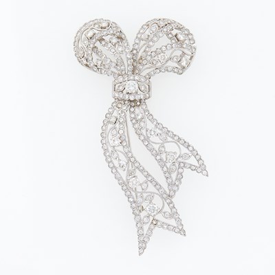 Lot 2183 - White Gold and Diamond Bow Brooch