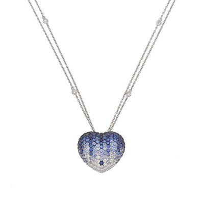 Lot 2189 - White Gold, Sapphire and Diamond Pendant-Necklace