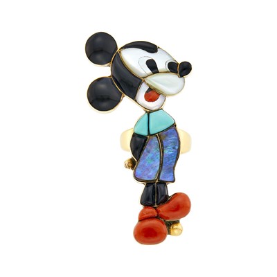 Lot 1025 - Veronica Poblano Oversized Gold and Hardstone Mickey Mouse Ring