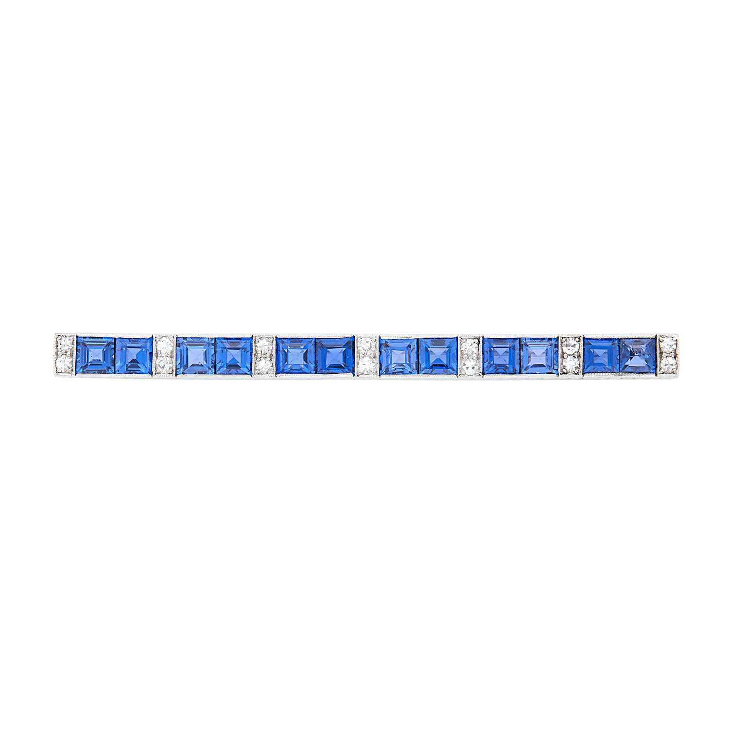 Lot 1181 - Platinum, Sapphire and Diamond Bar Pin