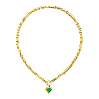 Lot 1137 - Mellerio Gold, Emerald and Diamond Pendant-Necklace, France