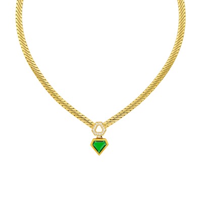 Lot 1137 - Mellerio Gold, Emerald and Diamond Pendant-Necklace, France