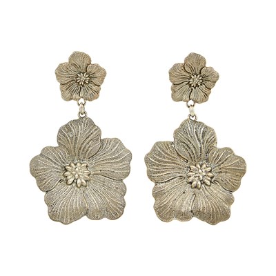 Lot 1144 - Buccellati Pair of Silver Gardenia Flower Pendant-Earrings