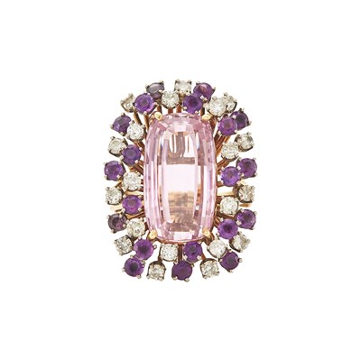 Lot 2259 - Two-Color Gold, Kunzite, Amethyst and Diamond Ring