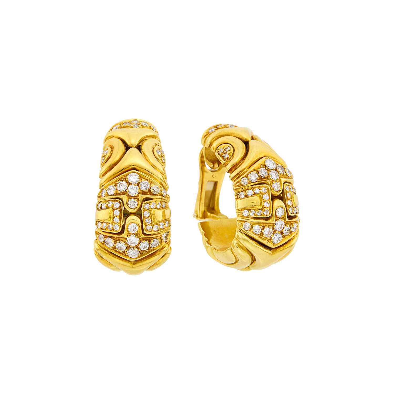 Lot 1127 - Pair of Gold and Diamond Hoop Earclips