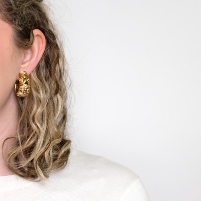Lot 1127 - Pair of Gold and Diamond Hoop Earclips