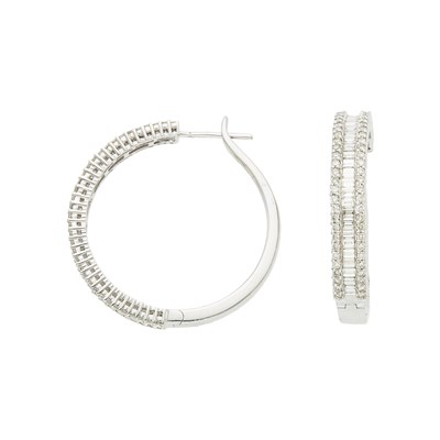 Lot 2085 - Pair of White Gold and Diamond Hoop Earrings