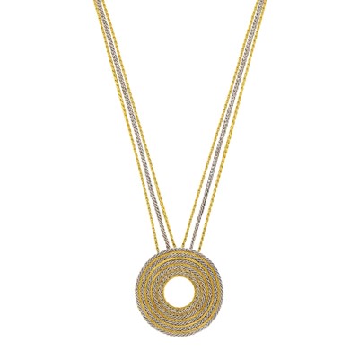 Lot 59 - Mario Buccellati Triple Strand Two-Color Gold Pendant Triple Strand Chain Necklace