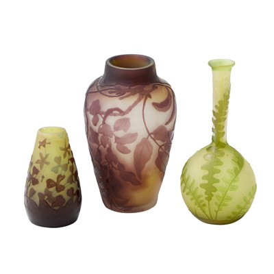 Lot 309 - Group of Three Gallé Art Nouveau Acid-Etched Cameo Glass Cabinet Vases