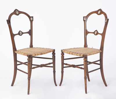 Lot 240 - Pair of Austrian Bone-Inlaid Walnut Side Chairs