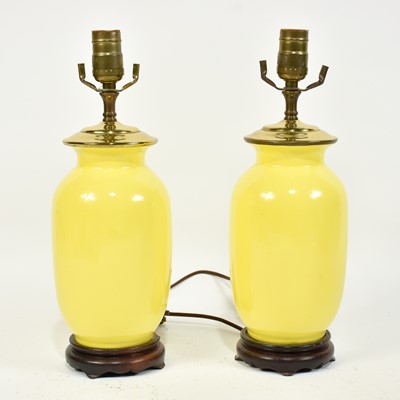 Lot 26 - Pair of Yellow Porcelain Table Lamps