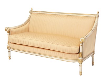 Lot 311 - Louis XVI Style Painted and Parcel Gilt Settee