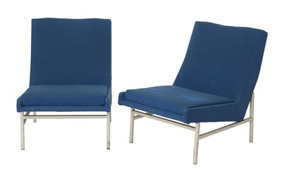 Lot 775 - Pair of A.R.P. (L'Atelier de Recherches Plastiques) Metal and Upholstered Model 642 Lounge Chairs