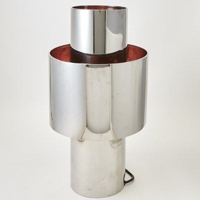 Lot 816 - Pair of Willy Rizzo Chrome-Plated Steel and Copper "Love" Table Lamps