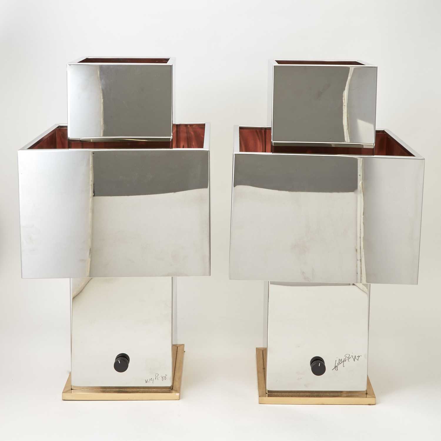 Lot 817 - Pair of Willy Rizzo Chrome-Plated Steel, Copper and Brass "Love" Table Lamps